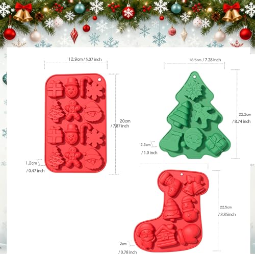 3 Pack Christmas Silicone Molds,Soap Molds for Handmade Soap,Chocolate, Jello,Snowman, Candy and Candles - color: 3pcs-Christmas Molds
