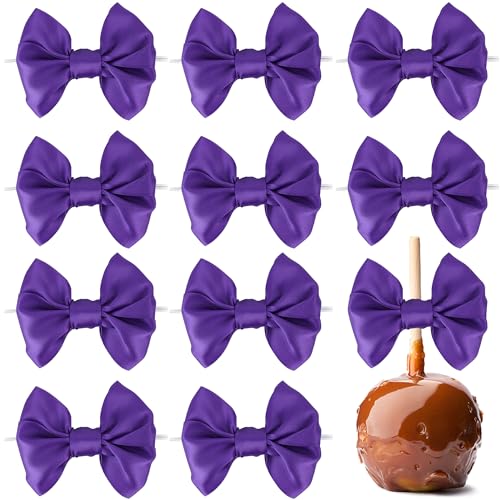 AIMUDI Purple Satin Ribbon Bows with Twist Ties for Treat Bags 3.5" Purple Bows for Crafts Small Bows for Gift Wrapping Premade Bows for Cake Pop Candy Apples Gift Bags Wedding Baby Shower -24 Counts - color: Purple