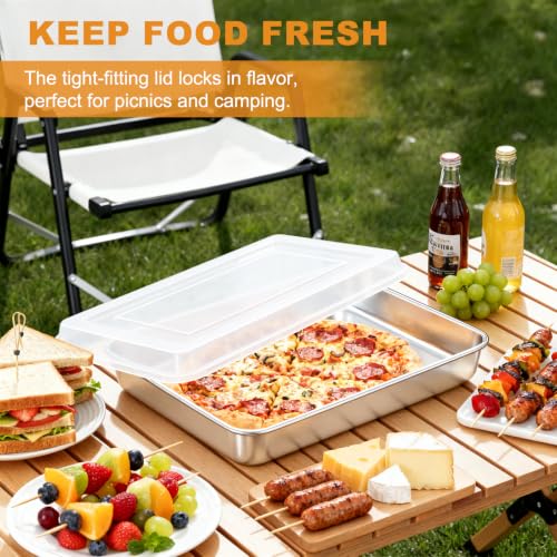 Stainless Steel Baking Pan with Lid, 12⅓ x 9¾ x 2 Inch Deep Rectangle Cake Pans with Cover for Cakes, Brownies, Cookies, Deep Side & Heavy Duty,Dishwasher & Fridge & Oven Safe(2 Pans + 2 Lids) - size: 12.4 x 9.85 x 2 Inch