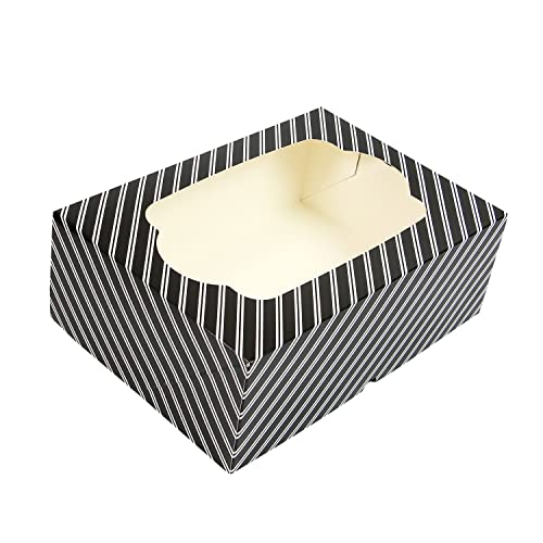 Global Sugar Art 10-Count 14x10x5 Quarter Sheet Cake Box with Window, Black - color: Black Stripe