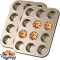 Mini Muffin Pan 2-Pack, Premium Small Cupcake Pans, Carbon Steel 12-Cup Muffin Tin, Versatile Non-Stick Bakeware - color: Gold