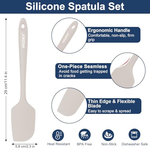 4 Pcs Silicone Spatula Set, 11.4 In, 600°F Heat Resistant (Khaki) - color: Khaki