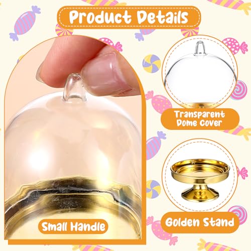 48 Pack Mini Cake Stand with Dome, Gold Base Mini Donut Domes & Tiny Cake Stand for Cupcakes, Desserts, Candy Display - Perfect for Weddings, Birthdays, Parties