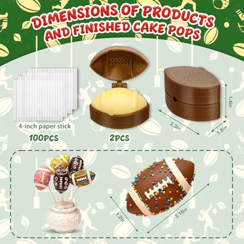 2 Pcs Football Cake Pop Mold with 100 Sticks for Sports Party - style: Football