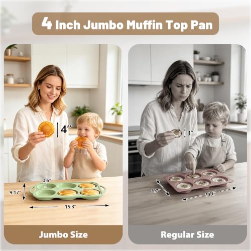 Green Silicone Egg Pans for Baking：2 Pack 4 Inch Egg Muffin Pan with Frame - color: Green