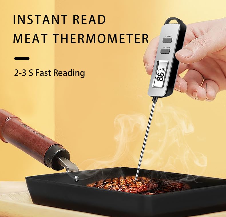 Digital Meat Thermometer, Paysean Instant Read Food Thermometer with 5.2" Probe, ±1°C High Accuracy Cooking Thermometer Auto-Off, LCD Display, for Kitchen, BBQ, Baking, Sourdough, Candy Making