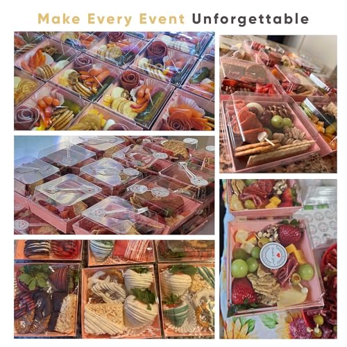 50 Pack 5in Small Clear Treat Boxes, Disposable Paper Dessert Boxes To Go - color: Pink