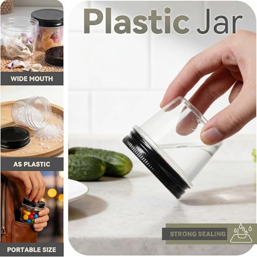 novelinks 4 oz Plastic Small Mason Jars and Small Plastic Jars with Lids - color: Black, size: 40 Pack 4 Ounce