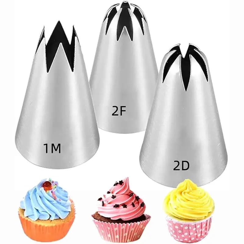 3pcs Large lcing Piping Tips, 39.37inch 2D 2F CakeCupcake Decorating Tip Set Kit, Star Drop Flower RosePetal Frosting Tip Pastry Nozzles, Baking Tools, KitchenGadgets