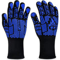 BBQ Gloves, 1472°F Heat Resistant with Silicone Grip Oven Mitts - color: Blue, size: Long (Glove L 13.78" × Palm W 6.33")