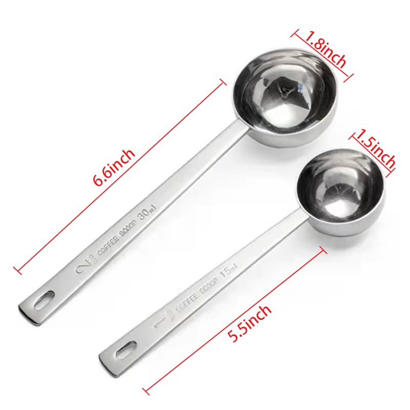 2 Pack Coffee Scoop, 1&2 Tbsp, Long Handle, 304 Stainless