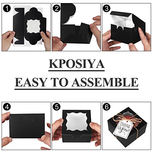 KPOSIYA 20pcs Small Cookie Boxes with Window, 4x4x2.5 Balck Bakery Box - color: Black, size: 20