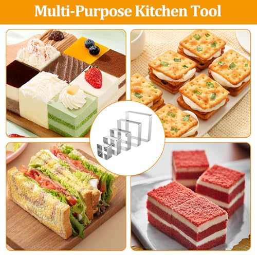 Square Cookie Cutter,5 PCS Stainless Steel Square Biscuit Molds,Pastry Molds Fondant Cake Cookie Cutter Set,Plaque Cookie Cutters - size: Square