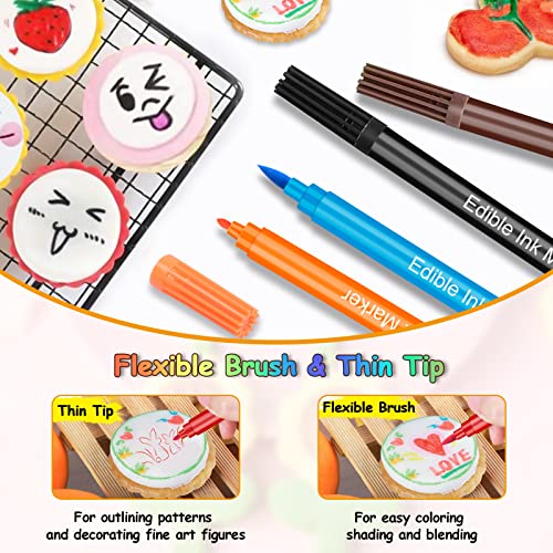 Food Coloring Pens, 12Pcs Double Sided Edible Food Coloring Markers with Fine and Thick Tip, Food Grade Gourmet Writers for DIY Cake Decorating, Cookies, Frosting, Fondant, Easter Eggs