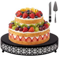 Wenqik Black Metal Cake Stand 14 Inch with Cutting & Spatula - color: Black, size: 14 Inch