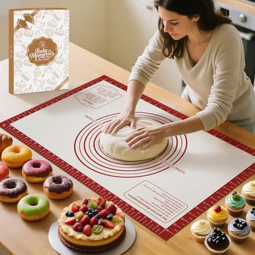 Silicone Baking Pastry Mat, Non Stick Dough Rolling Sheet with Measurement, Nonslip Kitchen Counter Mat, Oven Liner Mat Fondant Dough Kneading Mat for Making Cookies Macarons Bread Pizza - color: Red, size: 28"L x 20"W
