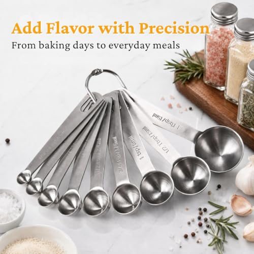 28 Pcs Stainless Steel Measuring Spoons Set with Leveler, Metal Round & Rectangular Spoons plus 2-Pack Mini Spoon Sets for Precise Cooking and Baking, Standard Sizes with Clear Engraved Markings - size: Set of 28