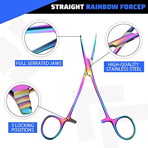 BBTO 2 Pcs Hemostat Forceps Curved Straight, Piercing Pliers,Colorful - color: Colorful