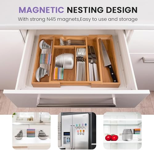 Magnetic Measuring Cups and Spoons Set, N52 Magnetic Nesting Design magnetic spoons, 304 Stainless Steel measuring cups, Dual-sided Design Set of 15 with Leveler for Dry & Liquid Ingredients - color: colorful