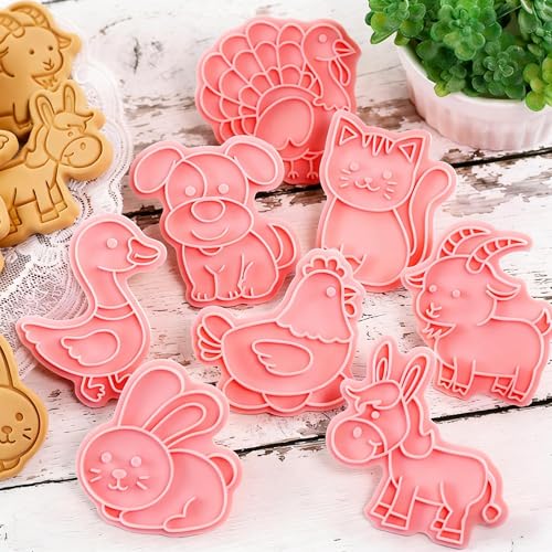 8 Pcs Farm Animal Cookie Cutter Stamp Set for Baking - color: New Farm Animal