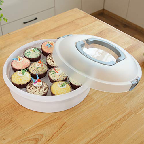 Portable Pie Cupcake Carrier with Lid and Tray 3-In-1 Round Cupcake Container Egg Holder Deviled Egg Tray Muffin Tart Cookie Food Keeper 10 Inch