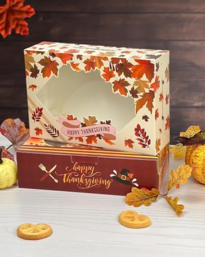 qiqee Thanksgiving Cookie Box with Window 9x6x2.5 inch 15Pcs Pastry Macaron Thanksgiving Leaves Bakery Box For Thanksgiving Day - color: Thanksgiving, size: 9x6x2.5 Inch