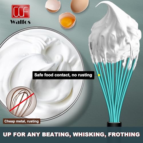 Walfos Silicone whisk,Whisks for Cooking Non Scratch, BPA Free whisk set of 4, 7+9+11in Balloon Whisks & 11in Flat Whisk, Heat Resistant(480°F).Great for Cooking in Pans, Baking, Whisking.Blue - color: 4pcs Blue; 7+9+11in & 11in（flat）