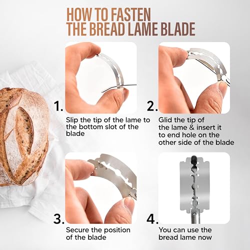 RICCLE Bread Lame, Sourdough Scoring Tool, Bread Scoring Tool, 10-Blade Set - color: Brown