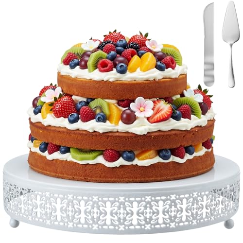 Wenqik White Metal Cake Stand 12 Inch with Cutting & Spatula - color: White, size: 12 Inch