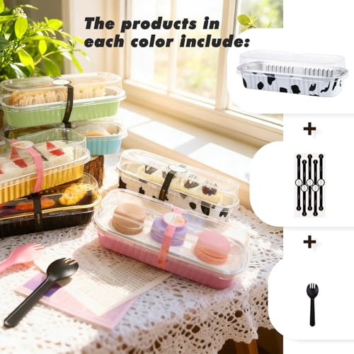 24 Pack Mini Loaf Pans, 7.5oz Mini Cake Pan & Mini Cupcake Pan Set – Disposable Aluminum Baking Pans with Lids, Spoons & Stickers, Premium Sturdy Gift Set for Cakes, Cupcakes, Desserts & Party Treats - color: Cow