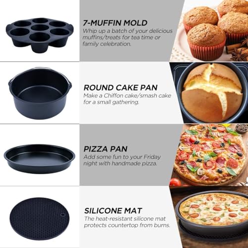 JACKGOLD Air Fryer Accessories Set Fit All 5.2qt-6.8qt And Larger Ovens, Cake & Pizza Pan, Metal Holder, Rack & Skewers, etc, BPA Free, Nonstick, Dishwasher Safe,Universal, Black (9 Inch 10-Piece) - style: 9 Inch 10-Piece
