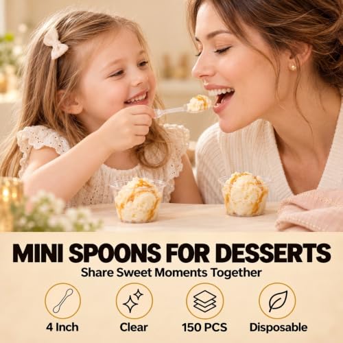 150 PCS 4" Mini Spoons for Desserts, Small Plastic Tasting Spoons