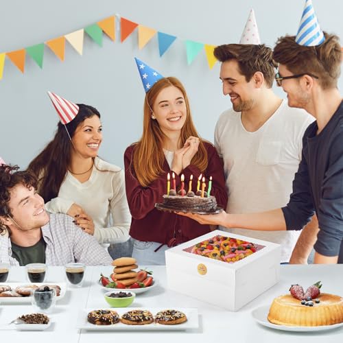 12Pcs Cake Boxes, 12x12x6 Inches White Bakery Boxes with Window - color: White, size: 12x12x6inch