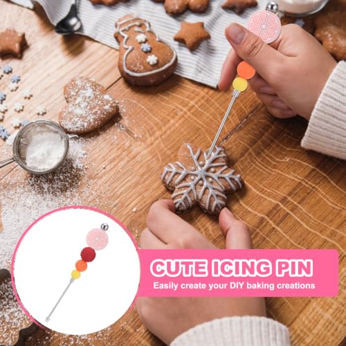 uxcell Cookie Scribe Tool Stainless Steel Icing Pin Lemon Beaded Pink - color: Pink