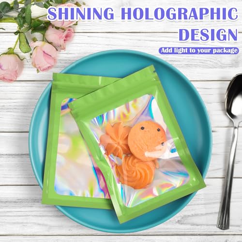 JETMORE Holographic Bags, 100 PCS Mylar Bags, Green Candy Bags, 2.8x3.9in - color: Green, size: 2.8*3.9inch