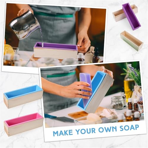 Loaf Soap Making Kit, 44oz Silicone Soap Making Liner Wood Box with Beehive & Hexagon & Rose Mat Creative Honeycomb Mat Mold for DIY Soap Making (Purple & Pink) (Purple Mold-Rose) - color: Purple Mold-Rose