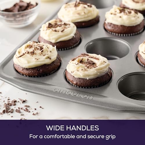 Circulon Nonstick Bakeware 12-Cup Muffin Tin, Gray, Steel - color: Gray