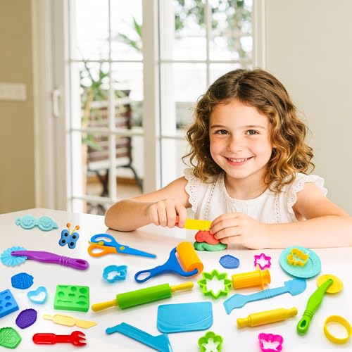 Dough Tools 49pcs Dough Tools Play for Kids Includes Cutters,Roller,Rolling Pins,Safety Scissors,Plastic Knife,Birthday Cake Molds - style: 49pcs
