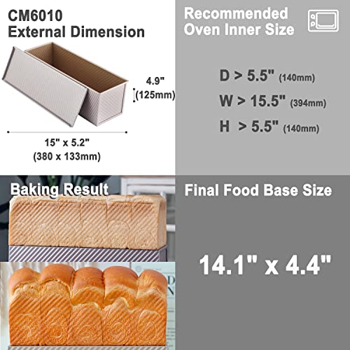 CHEFMADE Commercial Pullman Loaf Pan with Lid, 2.6Lb Dough Capacity Non-stick Rectangle Corrugated Toast Box for Oven Baking 5.2" x 15.2"x 4.9" Dishwasher Safe (Champagne Gold) - size: 04 - 2.6Lb Dough-Cap. Corrugated (Commercial)