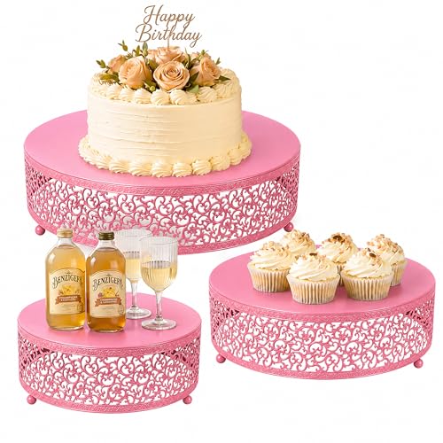 3Pcs Metal Food Risers, Buffet Table Display Stand - color: Pink, size: 3P-Round(8IN to 12 IN)
