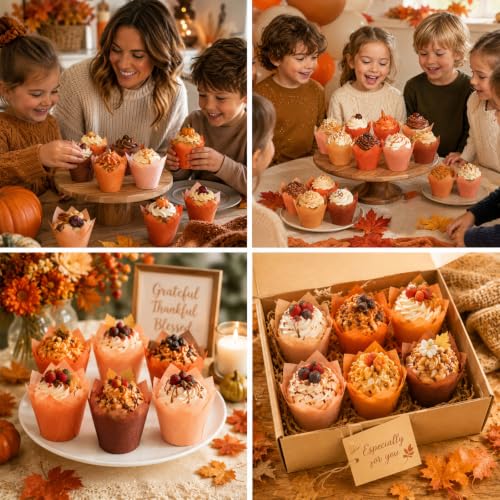 FYSUIMU 180Pcs Fall Tulip Cupcake Liners, Terracotta