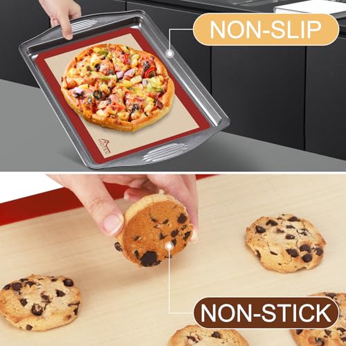 HOTEC Silicone Baking Mats 3 Pack – Thickened Non-Stick Reusable Silicone Baking Sheets for Oven – Cookie & Macaron Mats – 2 Half Sheet + 1 Quarter Sheet – BPA-Free, Dishwasher Safe - color: 3pcs: Red 0.7MM