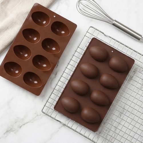 3Pcs 8-Cavity Easter Silicone Egg Molds, Egg Shaped Cake Pop Mold, Baking Supplies for Making Chocolate Jello Candy Dessert Muffin Mousse Pastry (Chocolate) - color: Chocolate