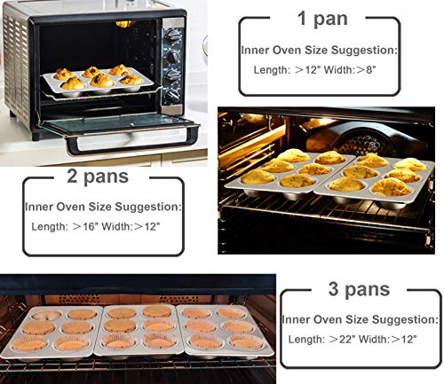 TeamFar 3 Packs Muffin Pan, Stainless Steel Muffin Cupcake Pan Tin Tray