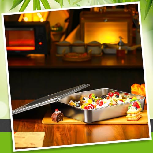 Tioncy 3 Sets Baking Stainless Steel Pan with Lid, 13/11/ 9 Inch - size: 13/11/ 9 Inch