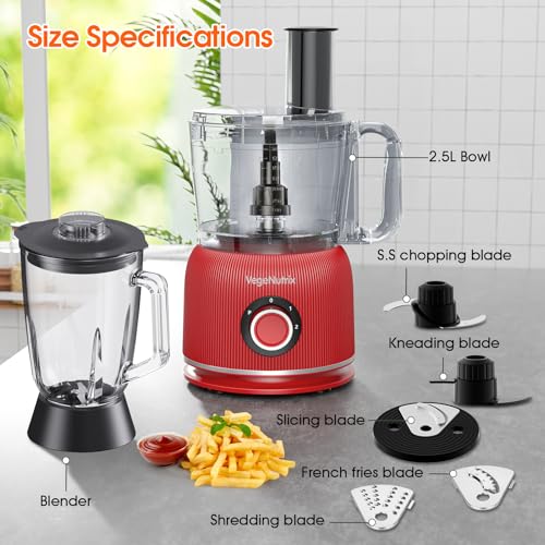 Food Processor and Blender Combo, 88 oz Food Chopper - color: Red