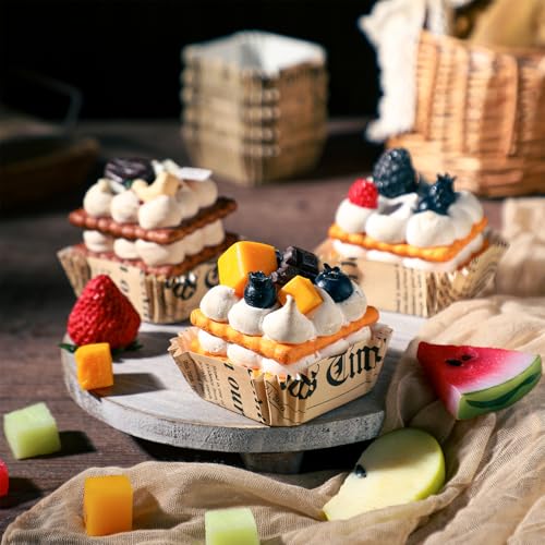 Maxcheck 300 Pcs Square Cupcake Liners 2.36'' Paper Baking Cups,Retro - style: Retro