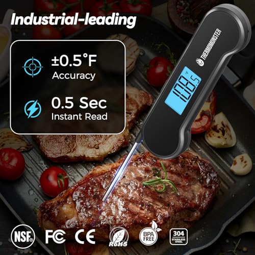0.5 Sec Instant Read Meat Thermometer Digital for Cooking, Black - color: Black