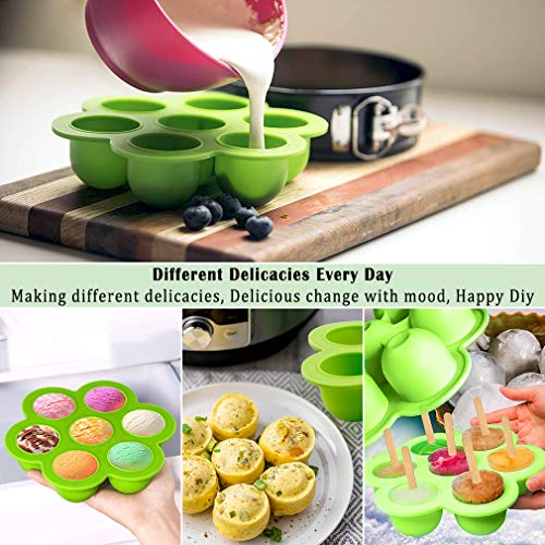 7PCS Silicone Egg Bites Mold Set with Steamer Rack for 6qt 8qt Instant Pot - color: Green+Blue 7 PCS