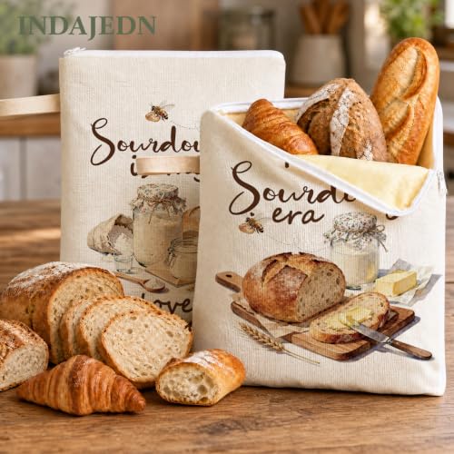 in My Sourdough Era Gifts Beeswax Bread Bags 2 Pack XL 13x17in - color: In My Sourdough Era 01